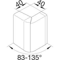 Product Drawing 20 x 80 mm Buitenhoek verstelbaar ABS